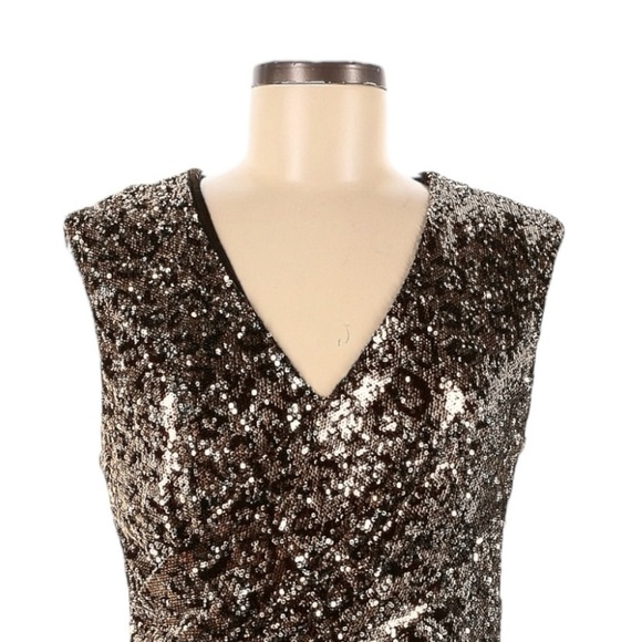 Elie Tahari Gold Sequin Draped V-Neck Blouse Top 8 NWT $245 Party Holiday Glam - Picture 3 of 10